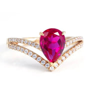 1 Ct Pear Cut Lab Ruby V-Shaped Engagement Ring - LGG Jewelry