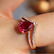1 Ct Pear Cut Lab Ruby V-Shaped Engagement Ring - LGG Jewelry