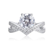 1 Ct Round Cut Lab Diamond Cross & Twist Band in Tiara Design Engagement Ring - LGG Jewelry
