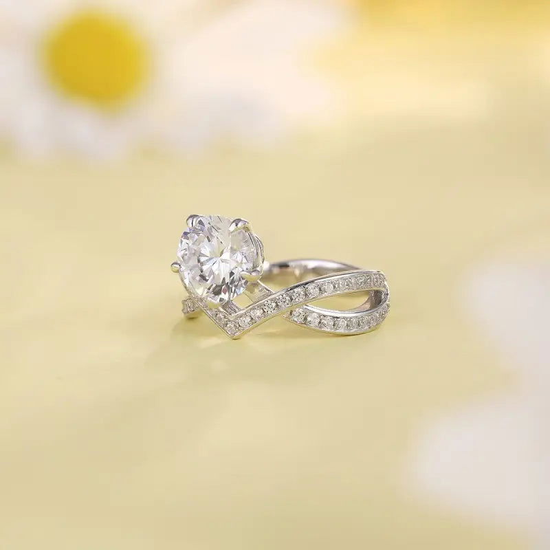 1 Ct Round Cut Lab Diamond Cross & Twist Band in Tiara Design Engagement Ring - LGG Jewelry
