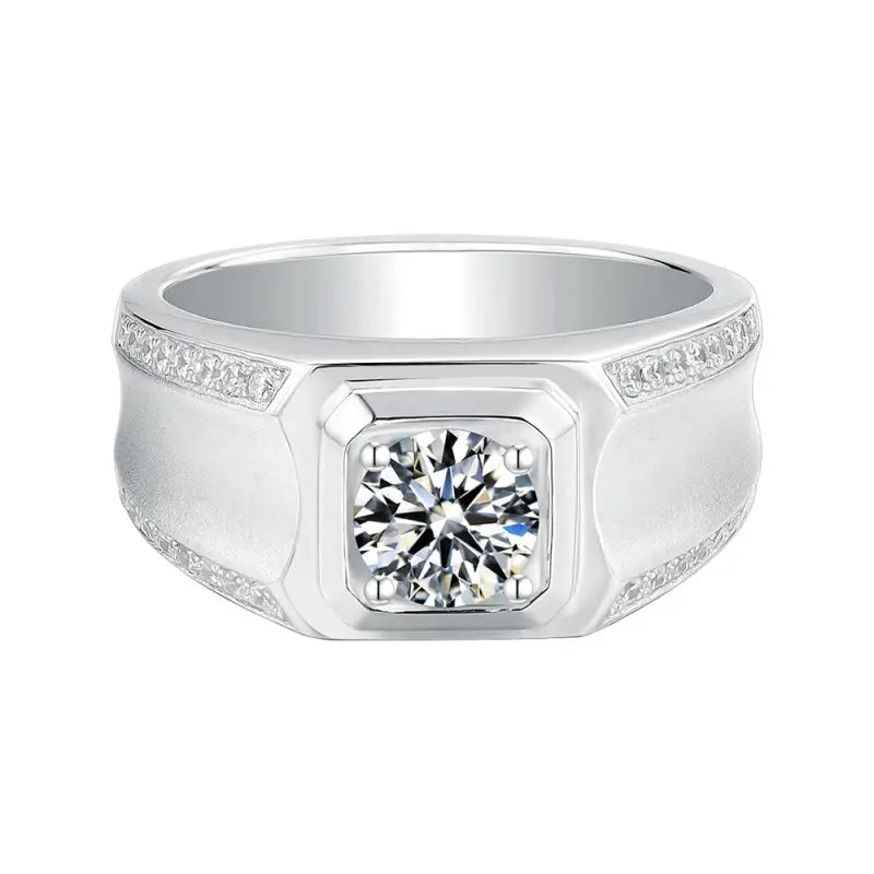 1 Ct Round Lab Diamond bezel Wedding Ring For Men - LGG Jewelry