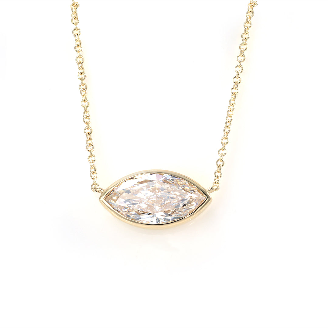 East-west 2 Ct Marquise Cut Lab Diamond Bezel Pendant Necklace