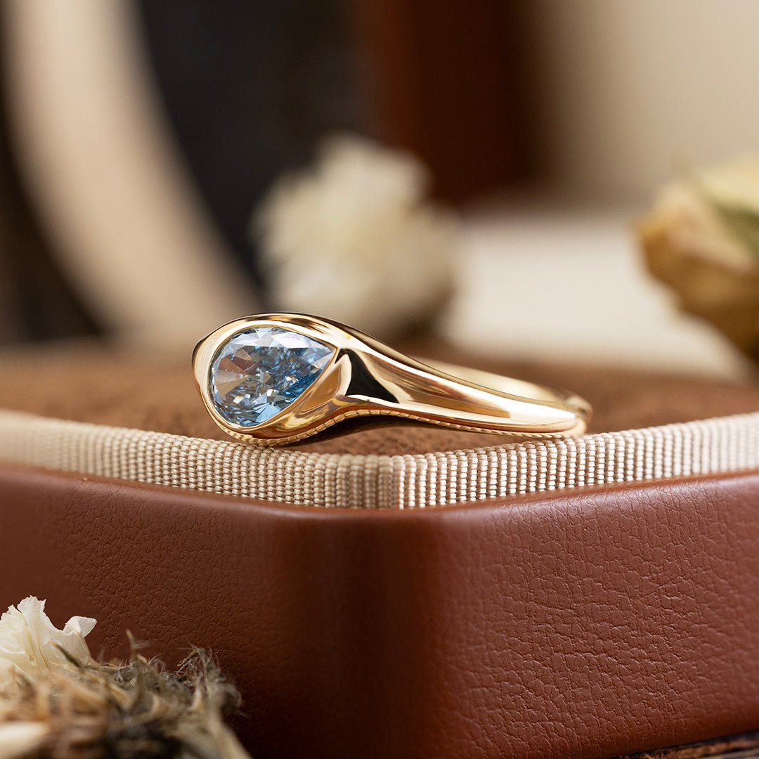 1CT Pear Shape Blue Lab diamond Engagement Ring - LGG Jewelry