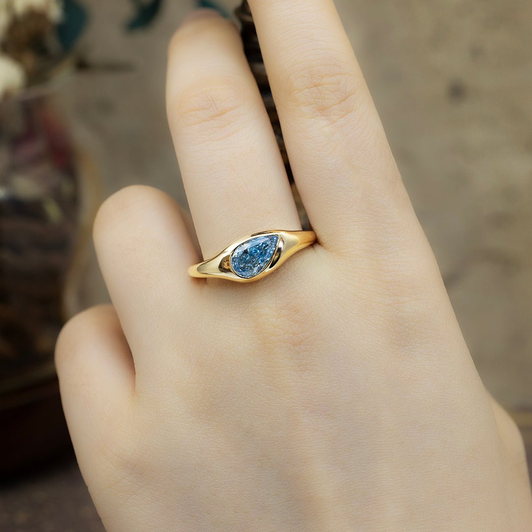 1CT Pear Shape Blue Lab diamond Engagement Ring - LGG Jewelry