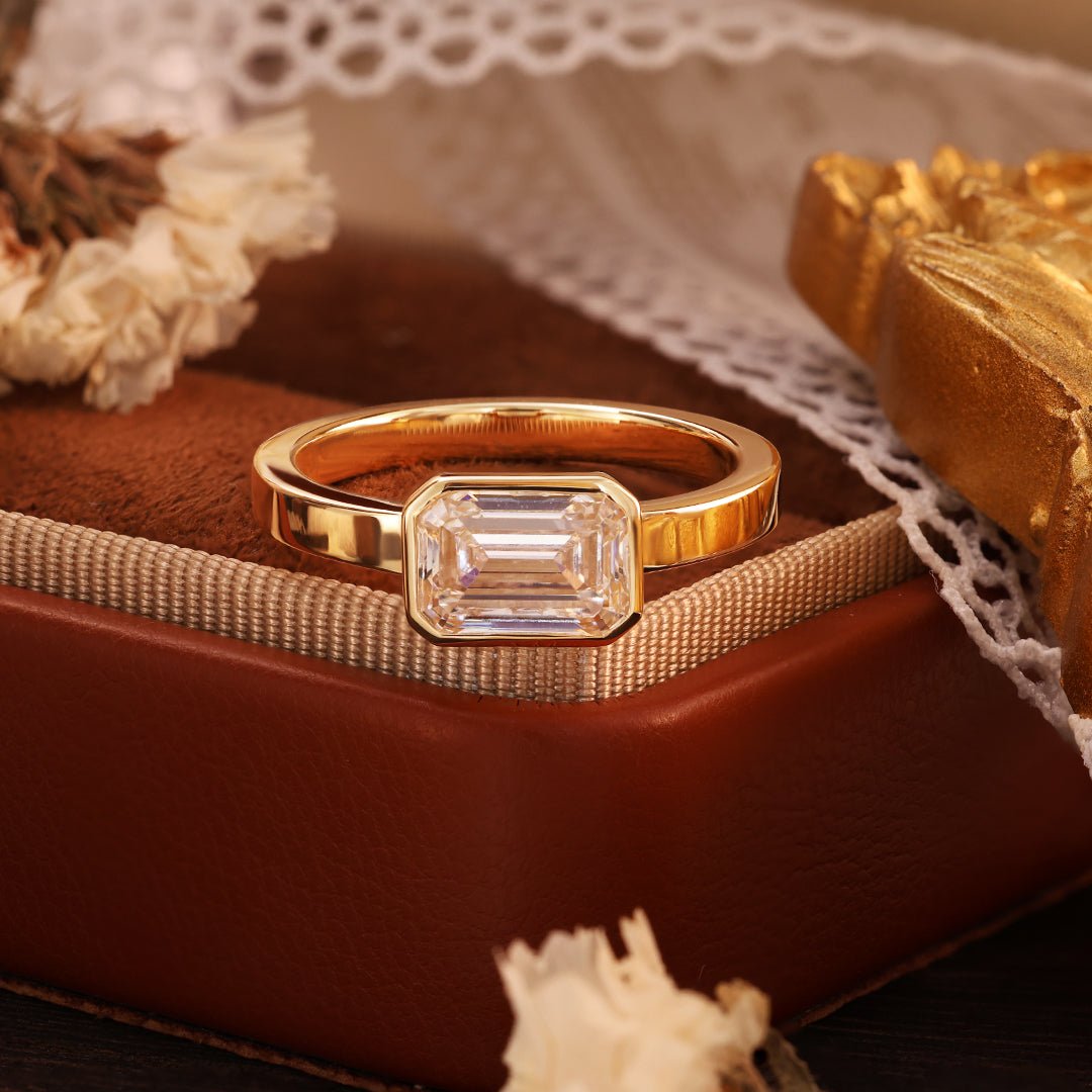 2 CT Emerald Cut Lab Diamond East- West Bezel Engagement Ring - LGG Jewelry