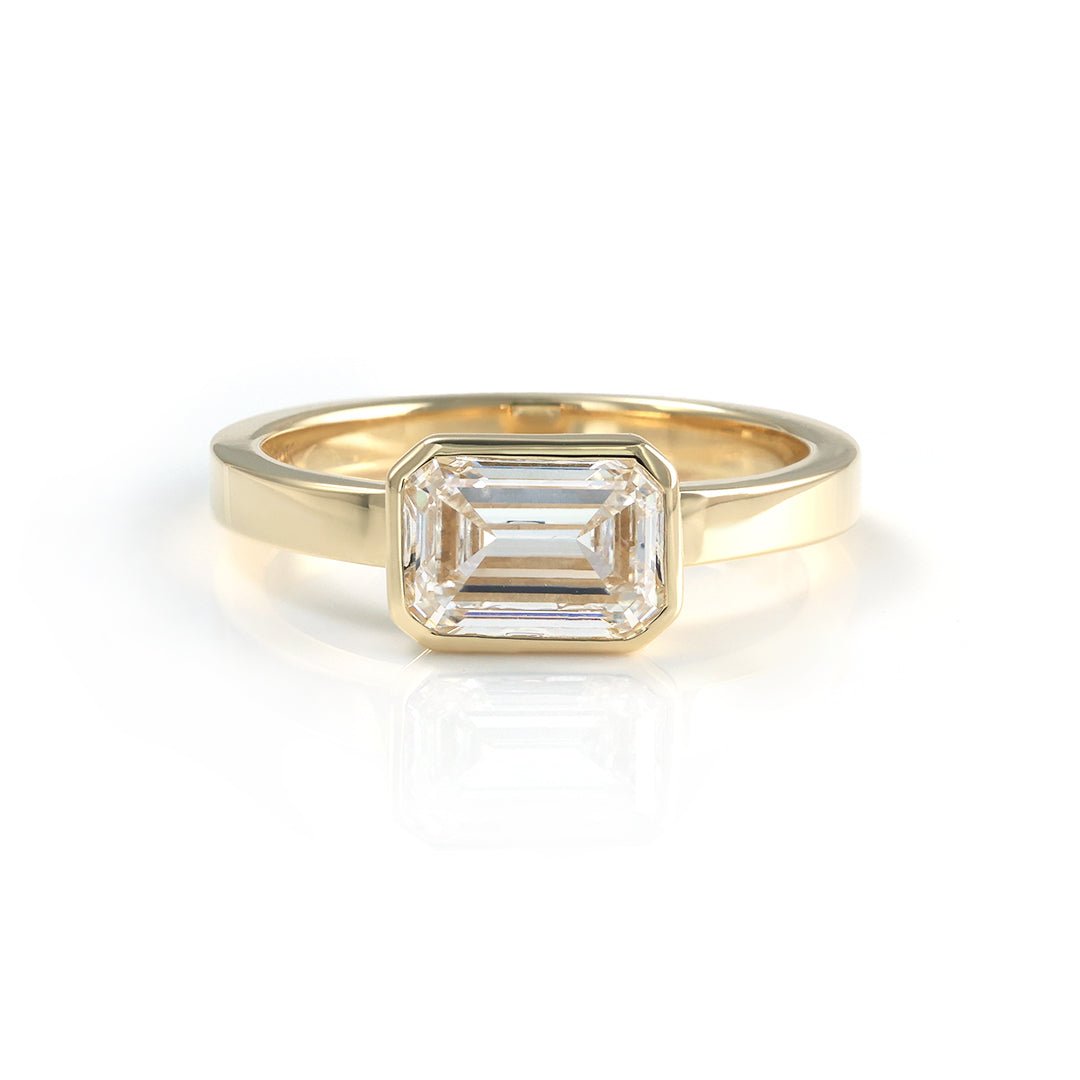 2 CT Emerald Cut Lab Diamond East- West Bezel Engagement Ring - LGG Jewelry
