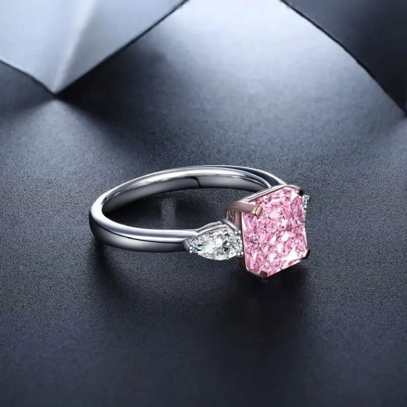 2 Ct Fancy Vivid Pink Square Radiant Lab Diamond Three-Stone Engagement Ring (Setting Price Only) - LGG Jewelry