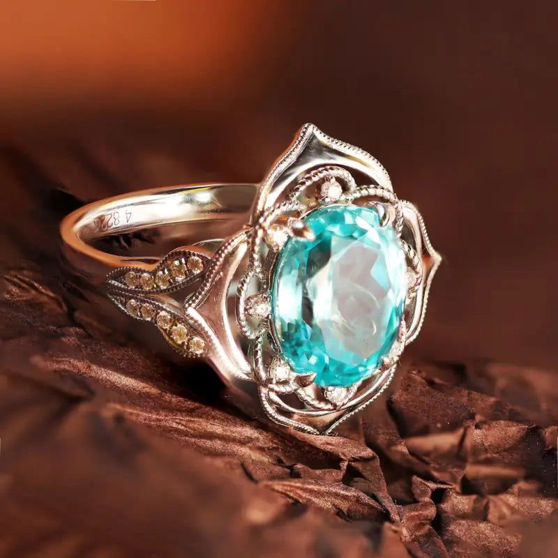 2 Ct Lab Paraiba Floral Engagement Ring - LGG Jewelry