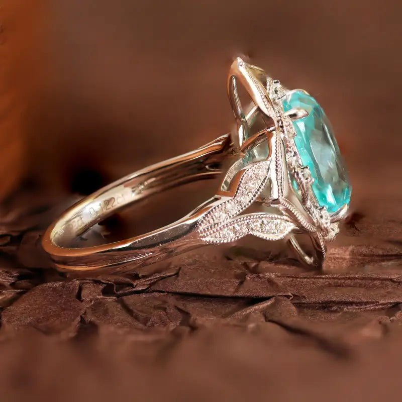 2 Ct Lab Paraiba Floral Engagement Ring - LGG Jewelry