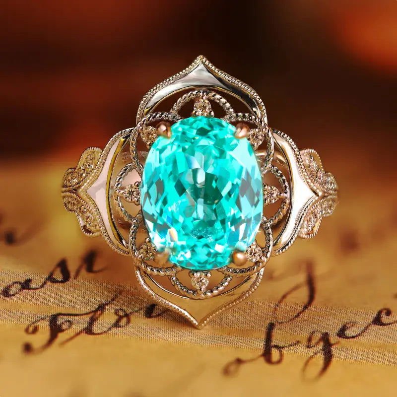 2 Ct Lab Paraiba Floral Engagement Ring - LGG Jewelry