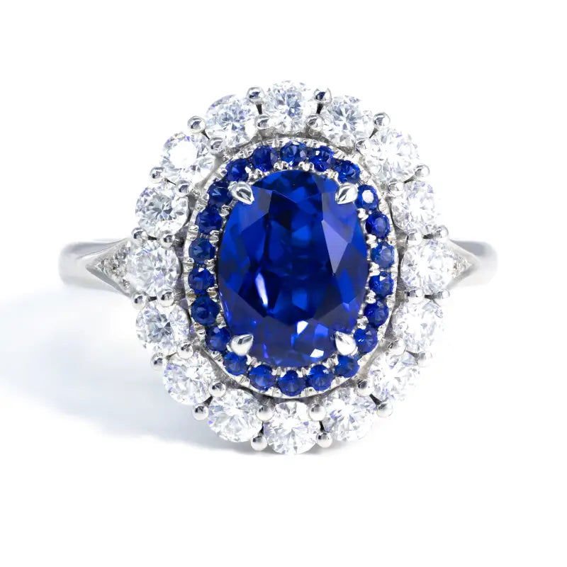 2 Ct Oval Cut Lab Blue Sapphire Halo Engagement Ring - LGG Jewelry