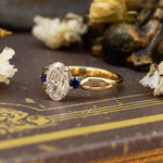 Lade Bild in die Galerieansicht, 2 CT Oval Cut Lab Diamond &amp; Blue Sapphire Three-Stone Engagement Ring - LGG Jewelry