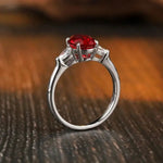 Lade Bild in die Galerieansicht, 2 Ct Oval Cut Lab Ruby Three-Stone Engagement Ring - LGG Jewelry