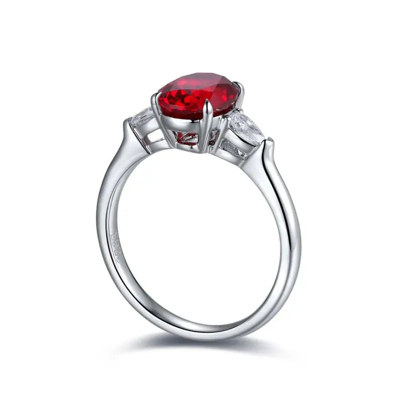 2 Ct Oval Cut Lab Ruby Three-Stone Engagement Ring - LGG Jewelry