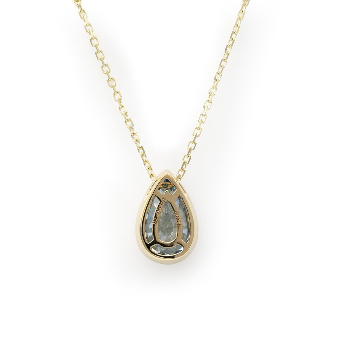 2 Ct Pear Cut Fancy Blue Lab Diamond Bezel Pendant Necklace - LGG Jewelry