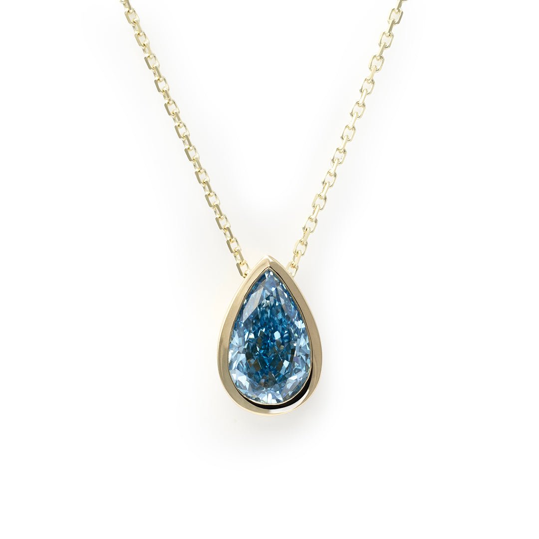 2 Ct Pear Cut Fancy Blue Lab Diamond Bezel Pendant Necklace - LGG Jewelry