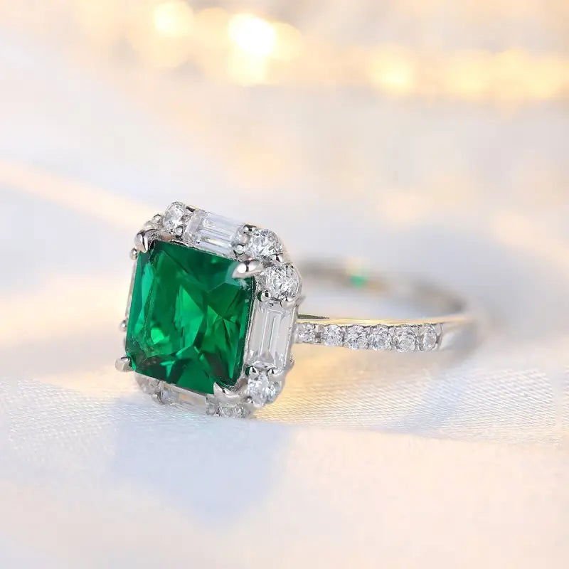 2 Ct Princess Cut Lab Emerald Engagement Ring - LGG Jewelry