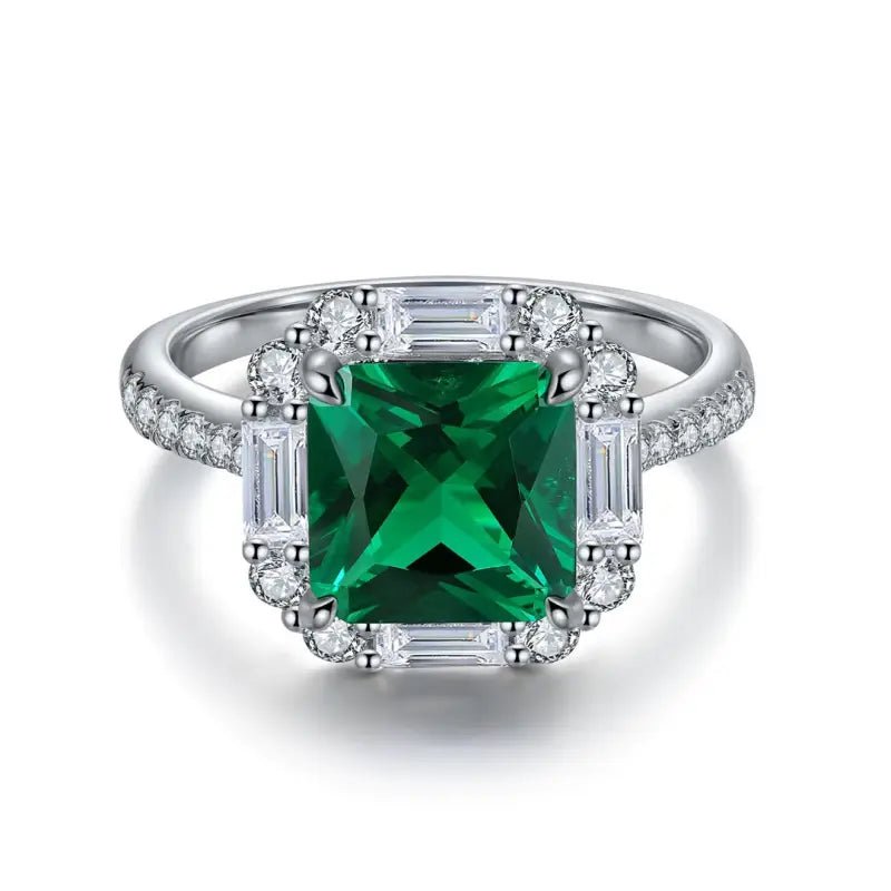 2 Ct Princess Cut Lab Emerald Engagement Ring - LGG Jewelry
