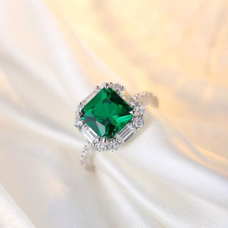 2 Ct Princess Cut Lab Emerald Engagement Ring - LGG Jewelry
