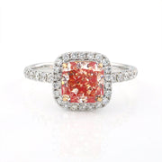 2.04 Ct Radiant Cut Fancy Pink Lab Diamond Halo Engagement Ring - LGG Jewelry
