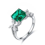 2.09 Ct Asscher Cut Lab Emerald Snowflake Three-Stone Engagement Ring - LGG Jewelry