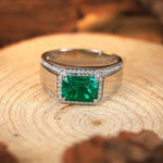 Load image into Gallery viewer, 2.5 Ct Columbia Lab Emerald Halo Wedding Ring For Men - LGG Jewelry
