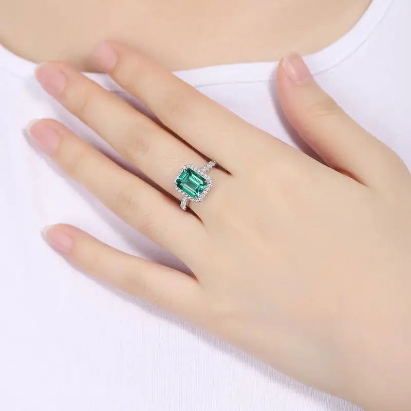 2.5 Ct Lab Emerald Half Pave Halo Engagement Ring - LGG Jewelry
