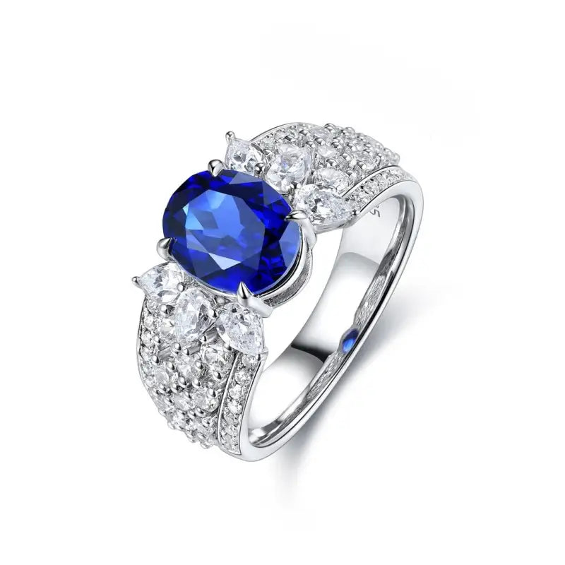 2.5 Ct Oval Lab Blue Sapphire Engagement Ring - LGG Jewelry