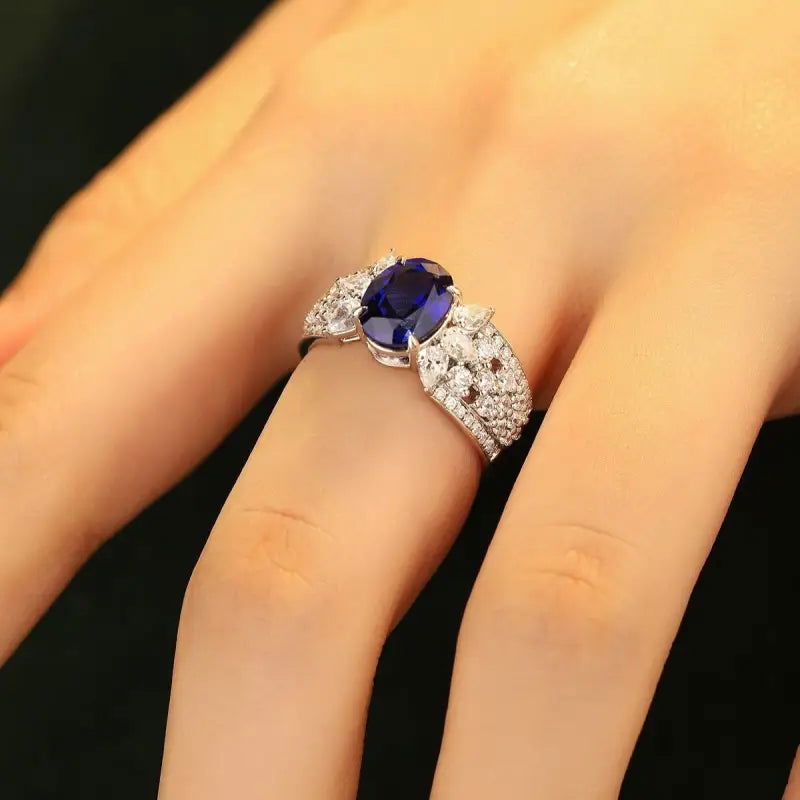 2.5 Ct Oval Lab Blue Sapphire Engagement Ring - LGG Jewelry