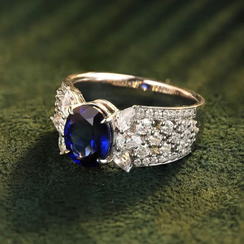 2.5 Ct Oval Lab Blue Sapphire Engagement Ring - LGG Jewelry