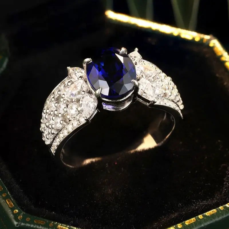 2.5 Ct Oval Lab Blue Sapphire Engagement Ring - LGG Jewelry
