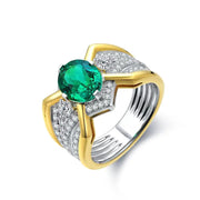 2.5 Ct Oval Shape Columbia Lab Emerald  14K Yellow Gold Wedding Ring For Men - LGG Jewelry