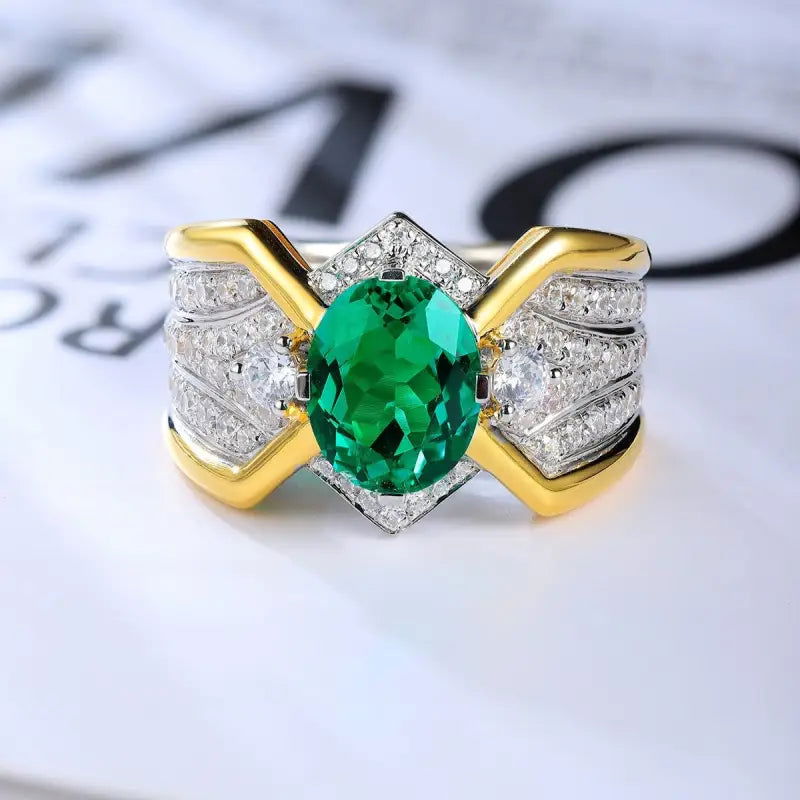 2.5 Ct Oval Shape Columbia Lab Emerald  14K Yellow Gold Wedding Ring For Men - LGG Jewelry