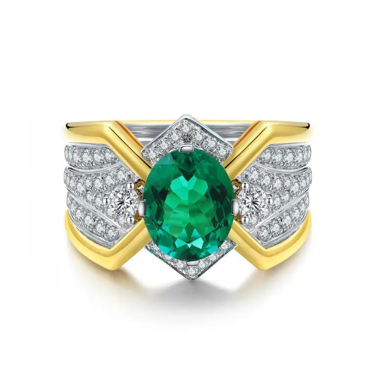 2.5 Ct Oval Shape Columbia Lab Emerald  14K Yellow Gold Wedding Ring For Men - LGG Jewelry