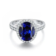 2.5 Ct Oval Shape Lab Blue Sapphire Half Pave Halo Engagement Ring - LGG Jewelry
