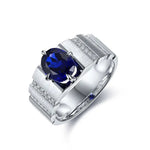 Load image into Gallery viewer, 2.5 Ct Oval Shape Lab Blue Sapphire Tension Wedding Ring For Men - LGG Jewelry

