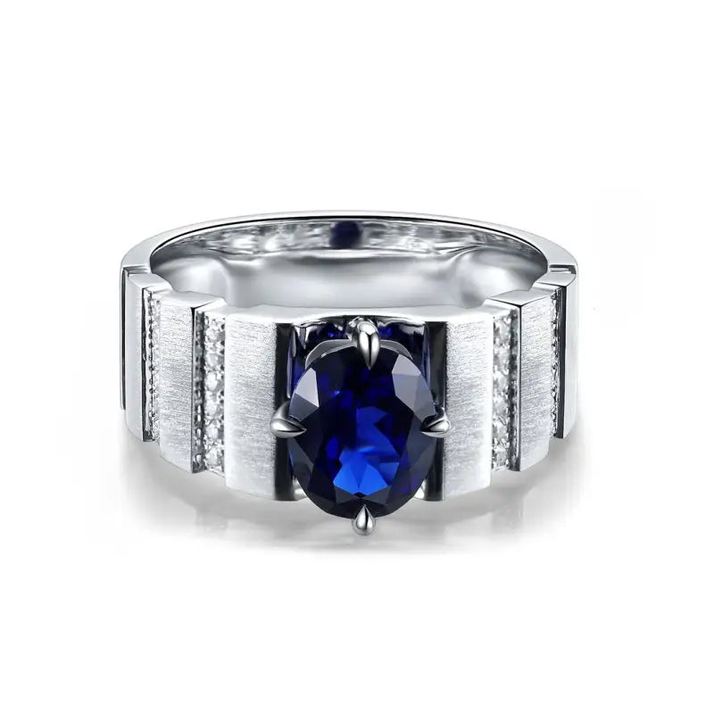 2.5 Ct Oval Shape Lab Blue Sapphire Tension Wedding Ring For Men - LGG Jewelry