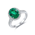 Load image into Gallery viewer, 2.5 Ct Oval Shape Lab Emerald Half Pave Halo Engagement Ring - LGG Jewelry
