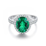 Load image into Gallery viewer, 2.5 Ct Oval Shape Lab Emerald Half Pave Halo Engagement Ring - LGG Jewelry
