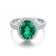 2.5 Ct Oval Shape Lab Emerald Half Pave Halo Engagement Ring - LGG Jewelry