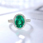 Load image into Gallery viewer, 2.5 Ct Oval Shape Lab Emerald Half Pave Halo Engagement Ring - LGG Jewelry
