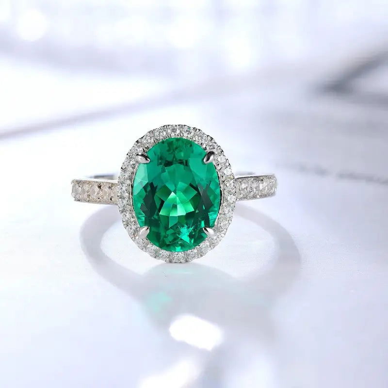 2.5 Ct Oval Shape Lab Emerald Half Pave Halo Engagement Ring - LGG Jewelry