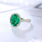 Load image into Gallery viewer, 2.5 Ct Oval Shape Lab Emerald Half Pave Halo Engagement Ring - LGG Jewelry
