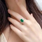 Load image into Gallery viewer, 2.5 Ct Oval Shape Lab Emerald Half Pave Halo Engagement Ring - LGG Jewelry
