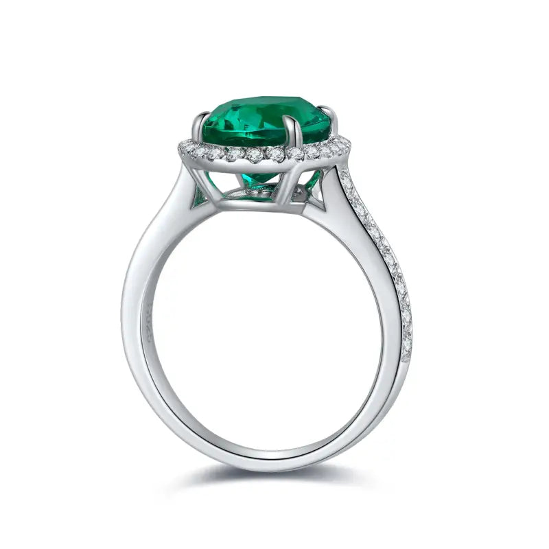 2.5 Ct Oval Shape Lab Emerald Half Pave Halo Engagement Ring - LGG Jewelry