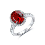 Load image into Gallery viewer, 2.5 Ct Oval Shape Lab Ruby Half Pave Halo Engagement Ring - LGG Jewelry
