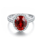 Load image into Gallery viewer, 2.5 Ct Oval Shape Lab Ruby Half Pave Halo Engagement Ring - LGG Jewelry
