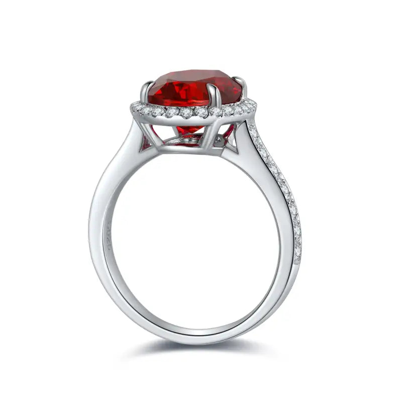 2.5 Ct Oval Shape Lab Ruby Half Pave Halo Engagement Ring - LGG Jewelry