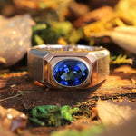 Charger l&#39;image dans la visionneuse de galerie, 2.64 Ct Oval Shape Lab Blue Sapphire Bezel Wedding Ring For Men - LGG Jewelry
