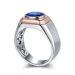 Charger l&#39;image dans la visionneuse de galerie, 2.64 Ct Oval Shape Lab Blue Sapphire Bezel Wedding Ring For Men - LGG Jewelry
